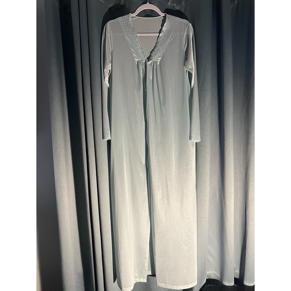 Vintage Shadowline Light Blue Nylon Button Front Robe Housecoat S/M READ